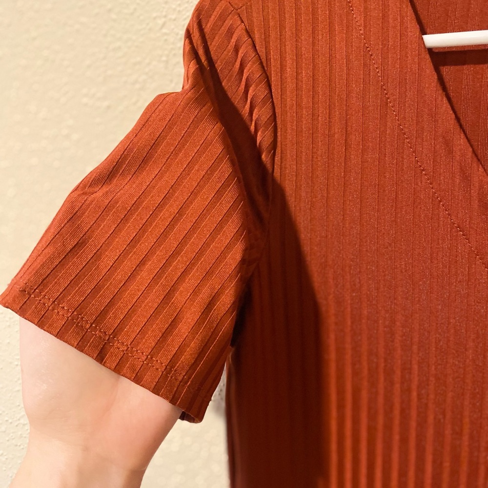 Rust/ Burnt Orange Button Up Ribbed Midi Dress - Picture 4 of 6